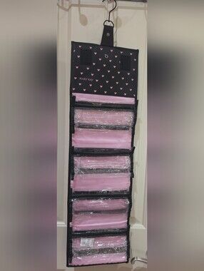 Mary Kay Black & Pink Hanging Makeup Organizer with Clear Zip Pockets
